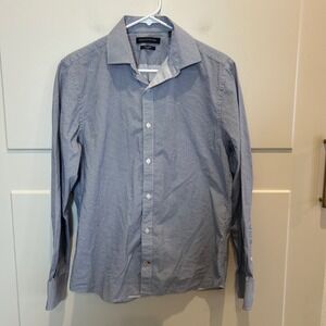 Tommy Hilfiger Mens Slim Fit Dress Shirt Blue‎ White Micro Dot Cotton Size M